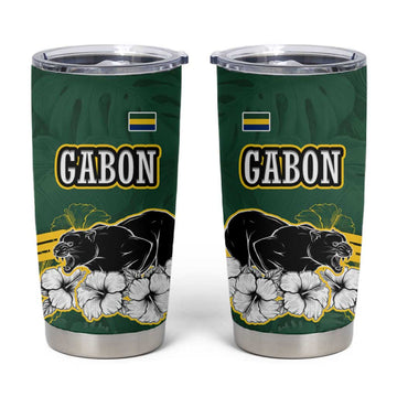 Gabon Tumbler Cup - Black Panther Graphic and Hibiscus Flower Design in National Colors TS04