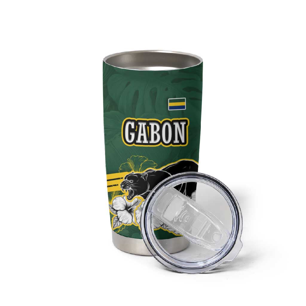 Gabon Tumbler Cup - Black Panther Graphic and Hibiscus Flower Design in National Colors TS04