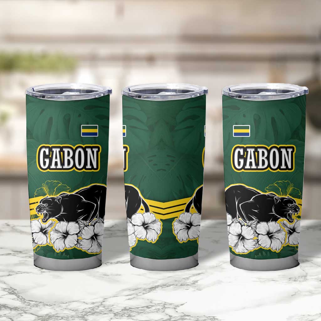 Gabon Tumbler Cup - Black Panther Graphic and Hibiscus Flower Design in National Colors TS04