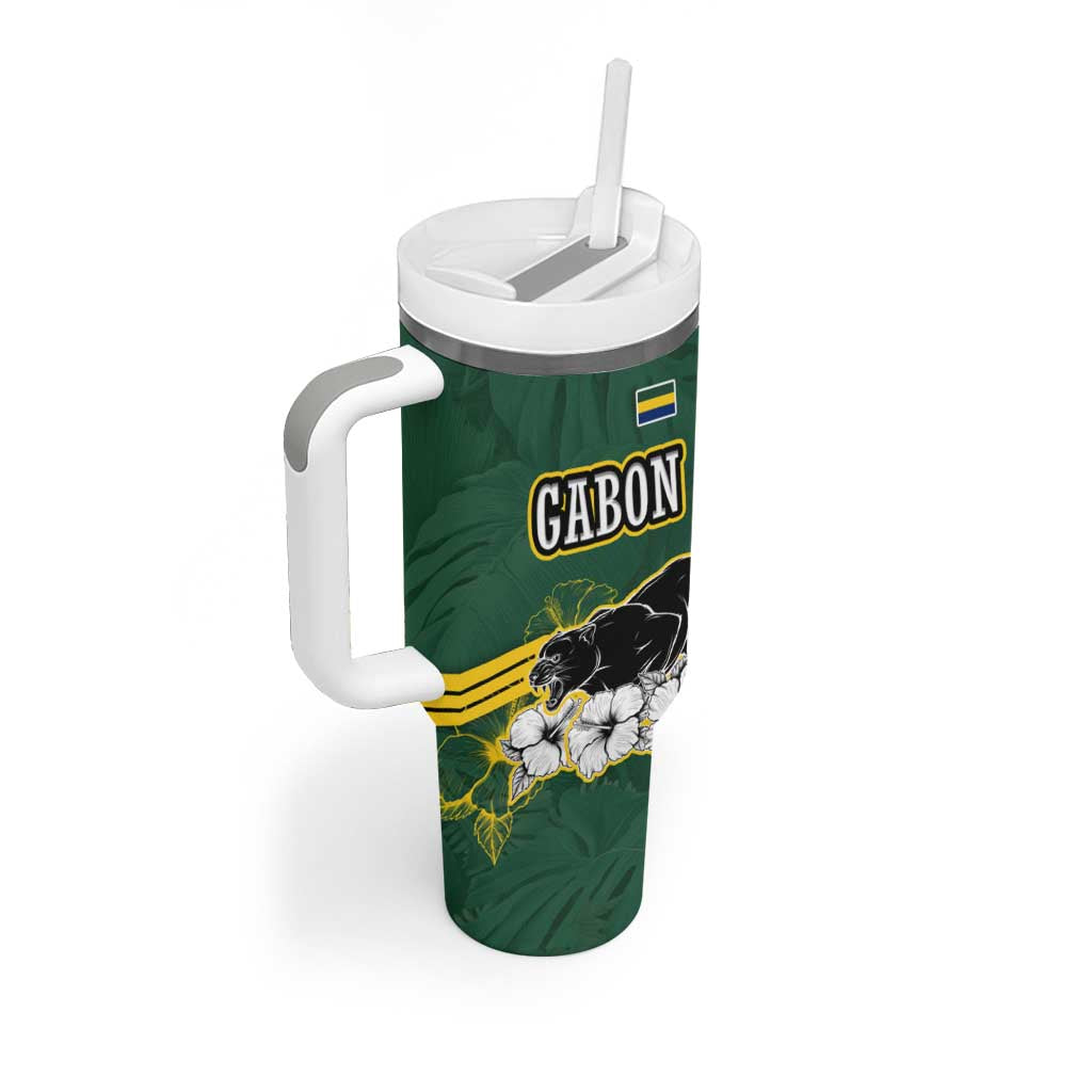 Gabon Tumbler With Handle - Black Panther Graphic and Hibiscus Flower Design in National Colors TS04