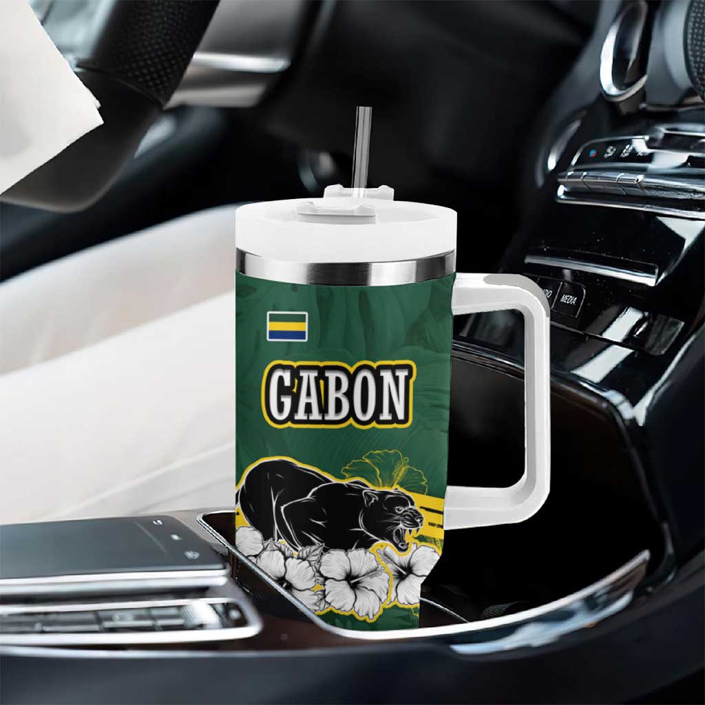 Gabon Tumbler With Handle - Black Panther Graphic and Hibiscus Flower Design in National Colors TS04