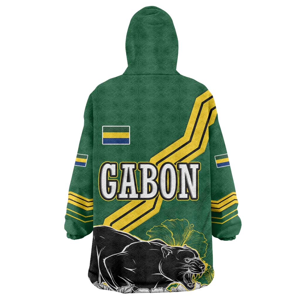 Gabon Wearable Blanket Hoodie - Black Panther Graphic and Hibiscus Flower Design in National Colors TS04