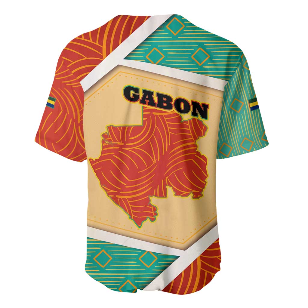 Gabon Baseball Jersey - National Coat of Arms and Tribal Pattern Map Design in Bold Colors TS04