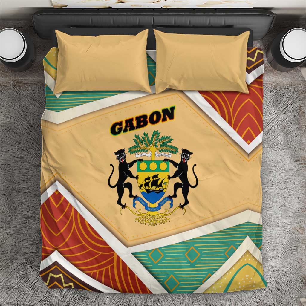 Gabon Bedding Set - National Coat of Arms and Tribal Pattern Map Design in Bold Colors TS04