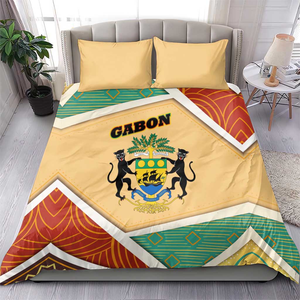 Gabon Bedding Set - National Coat of Arms and Tribal Pattern Map Design in Bold Colors TS04