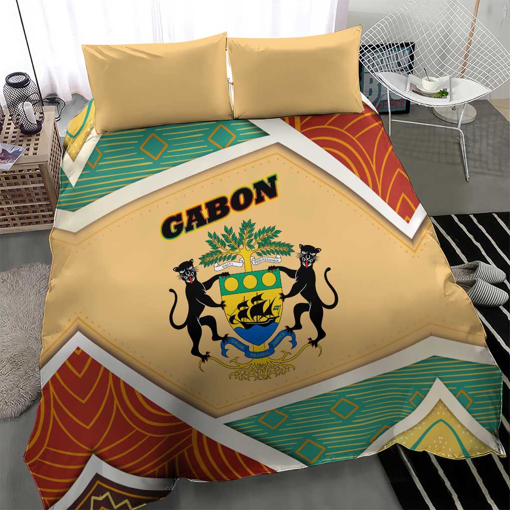 Gabon Bedding Set - National Coat of Arms and Tribal Pattern Map Design in Bold Colors TS04