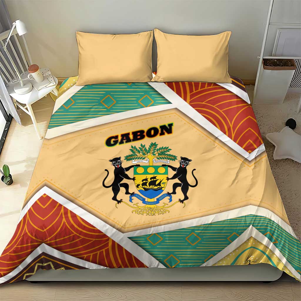 Gabon Bedding Set - National Coat of Arms and Tribal Pattern Map Design in Bold Colors TS04