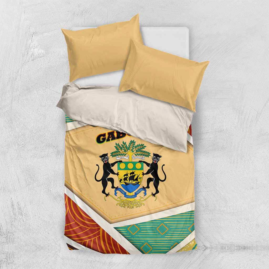 Gabon Bedding Set - National Coat of Arms and Tribal Pattern Map Design in Bold Colors TS04