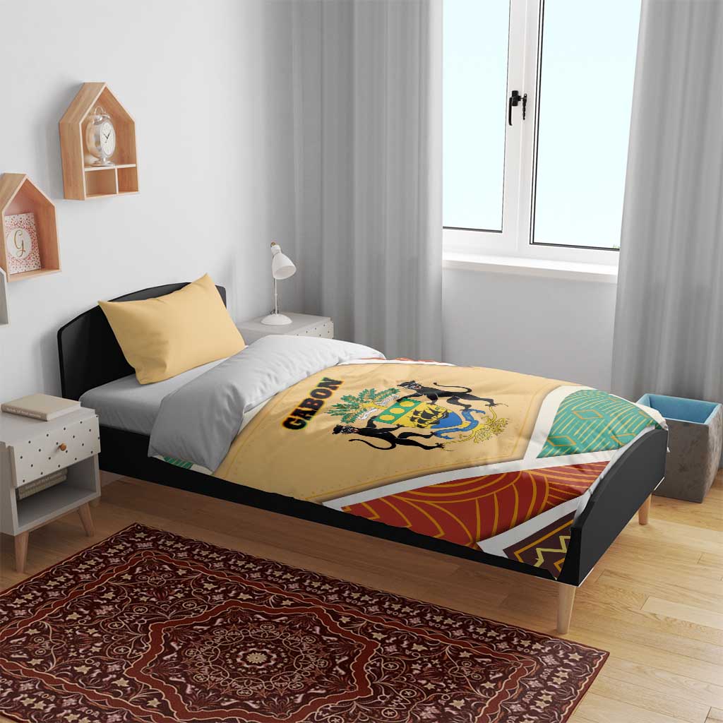 Gabon Bedding Set - National Coat of Arms and Tribal Pattern Map Design in Bold Colors TS04