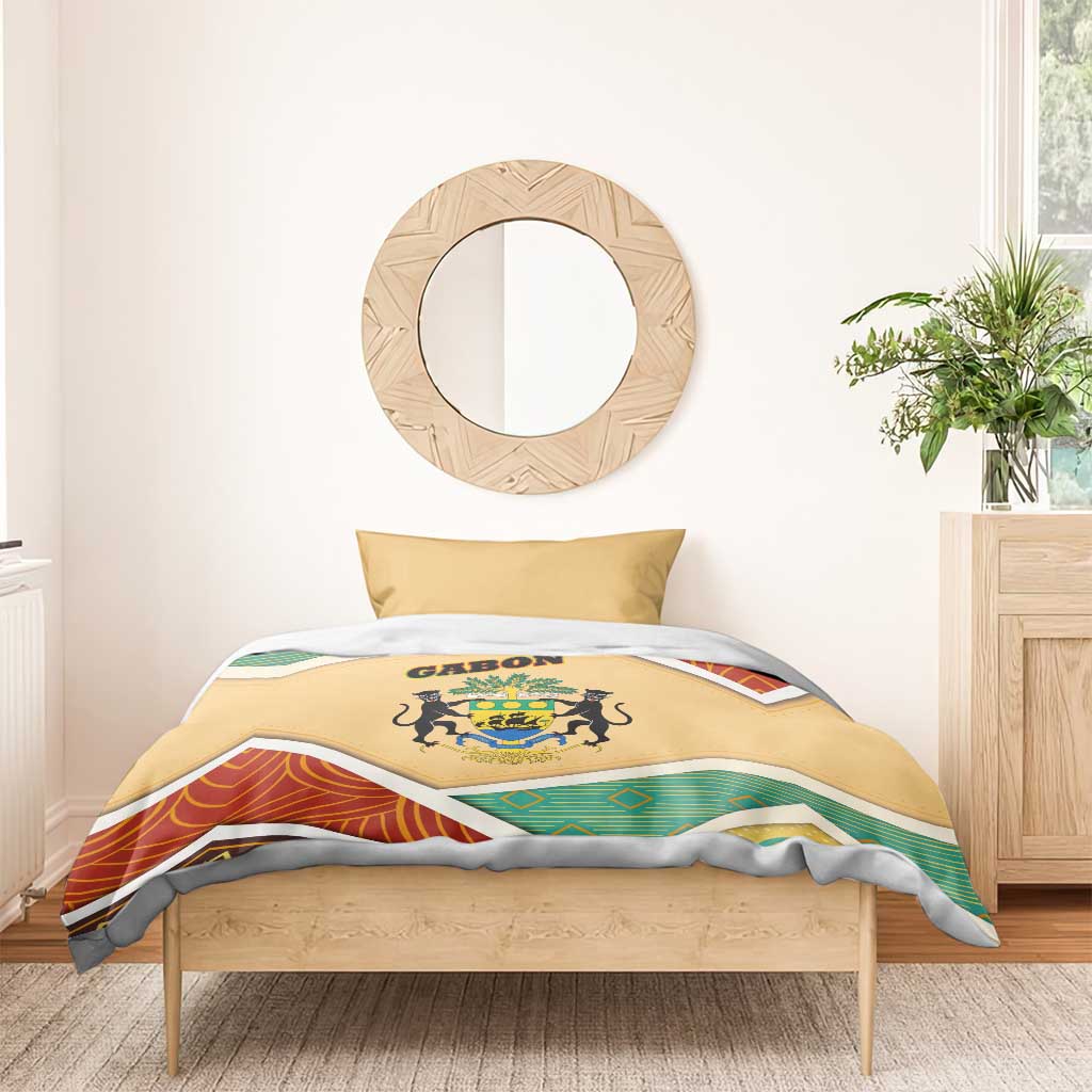 Gabon Bedding Set - National Coat of Arms and Tribal Pattern Map Design in Bold Colors TS04