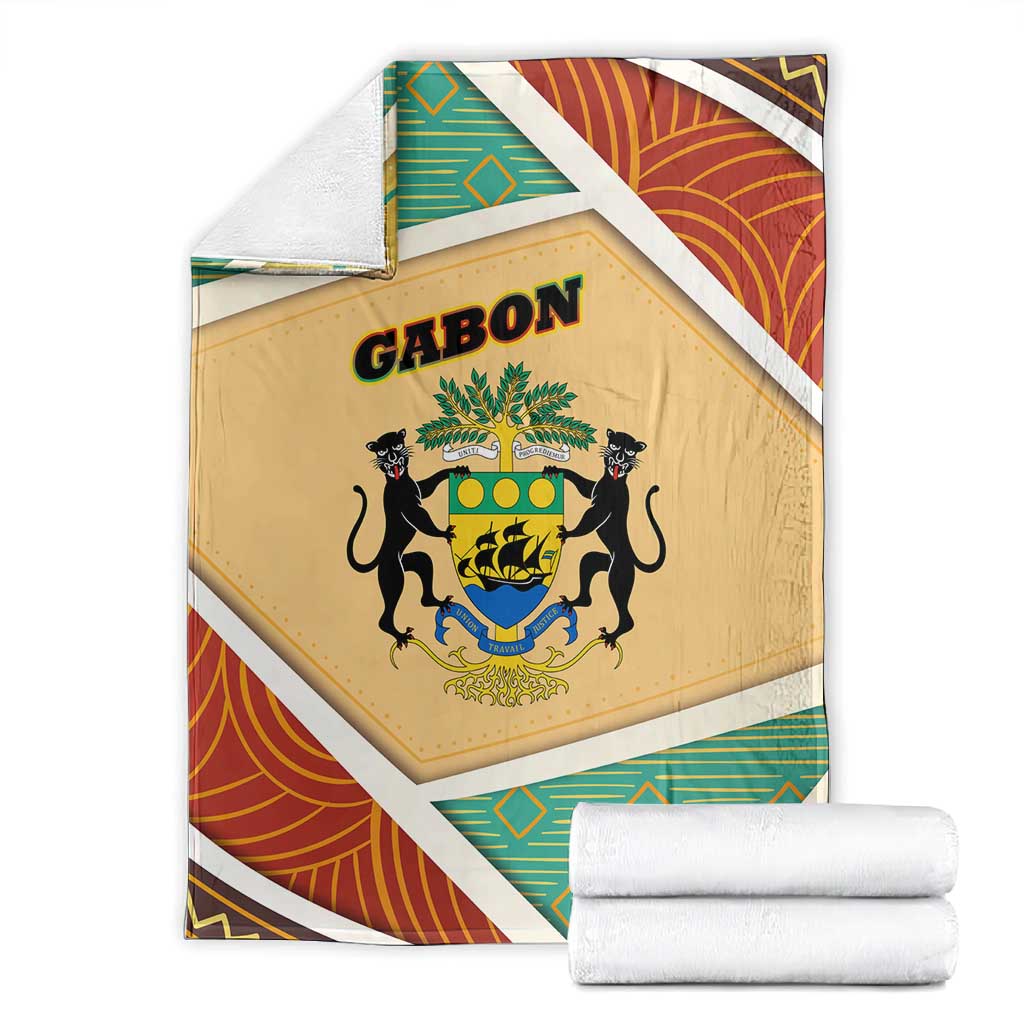 Gabon Blanket - National Coat of Arms and Tribal Pattern Map Design in Bold Colors TS04