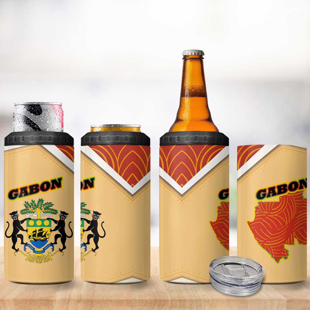 Gabon 4 in 1 Can Cooler Tumbler - National Coat of Arms and Tribal Pattern Map Design in Bold Colors TS04