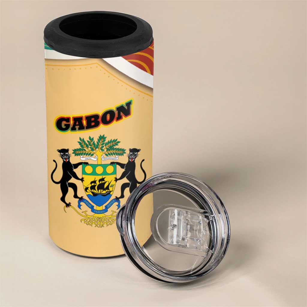 Gabon 4 in 1 Can Cooler Tumbler - National Coat of Arms and Tribal Pattern Map Design in Bold Colors TS04