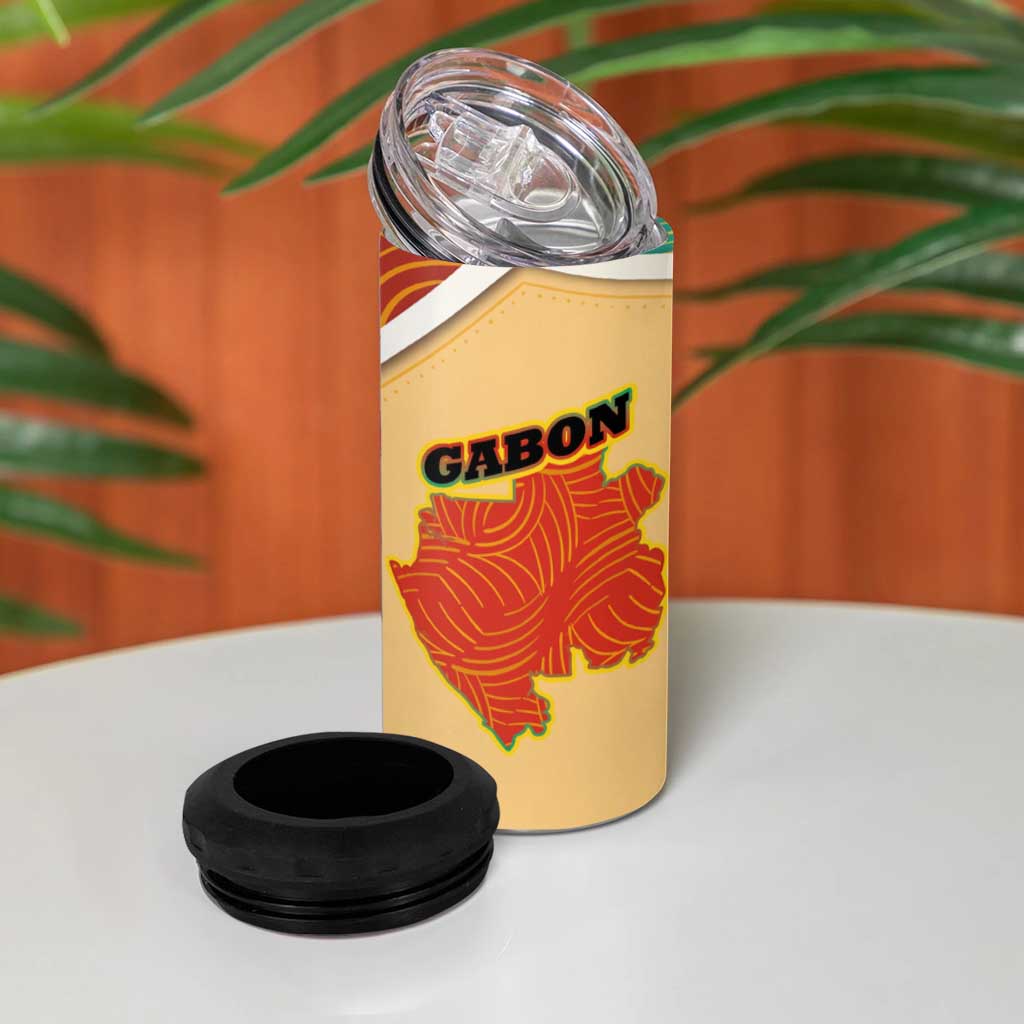 Gabon 4 in 1 Can Cooler Tumbler - National Coat of Arms and Tribal Pattern Map Design in Bold Colors TS04