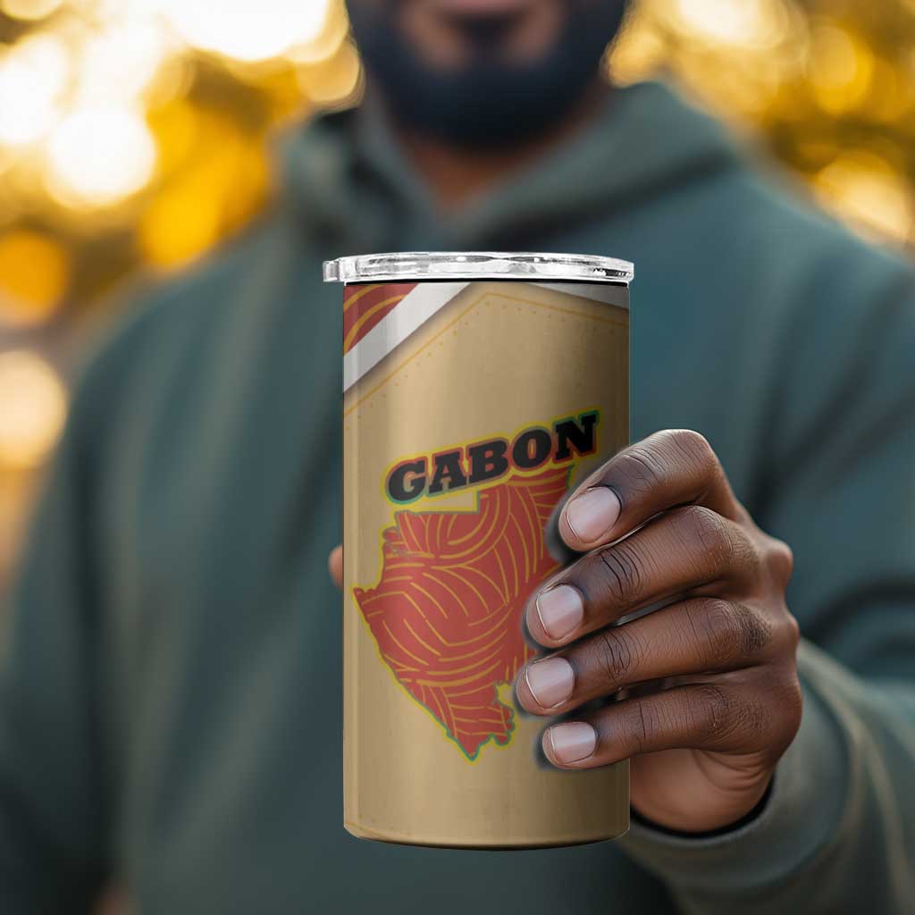 Gabon 4 in 1 Can Cooler Tumbler - National Coat of Arms and Tribal Pattern Map Design in Bold Colors TS04