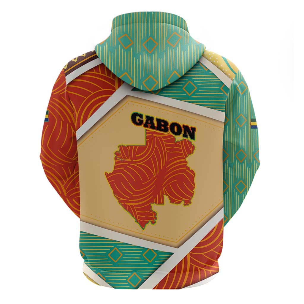 Gabon Hoodie with National Coat of Arms and Tribal Pattern Map Design in Bold Colors TS04