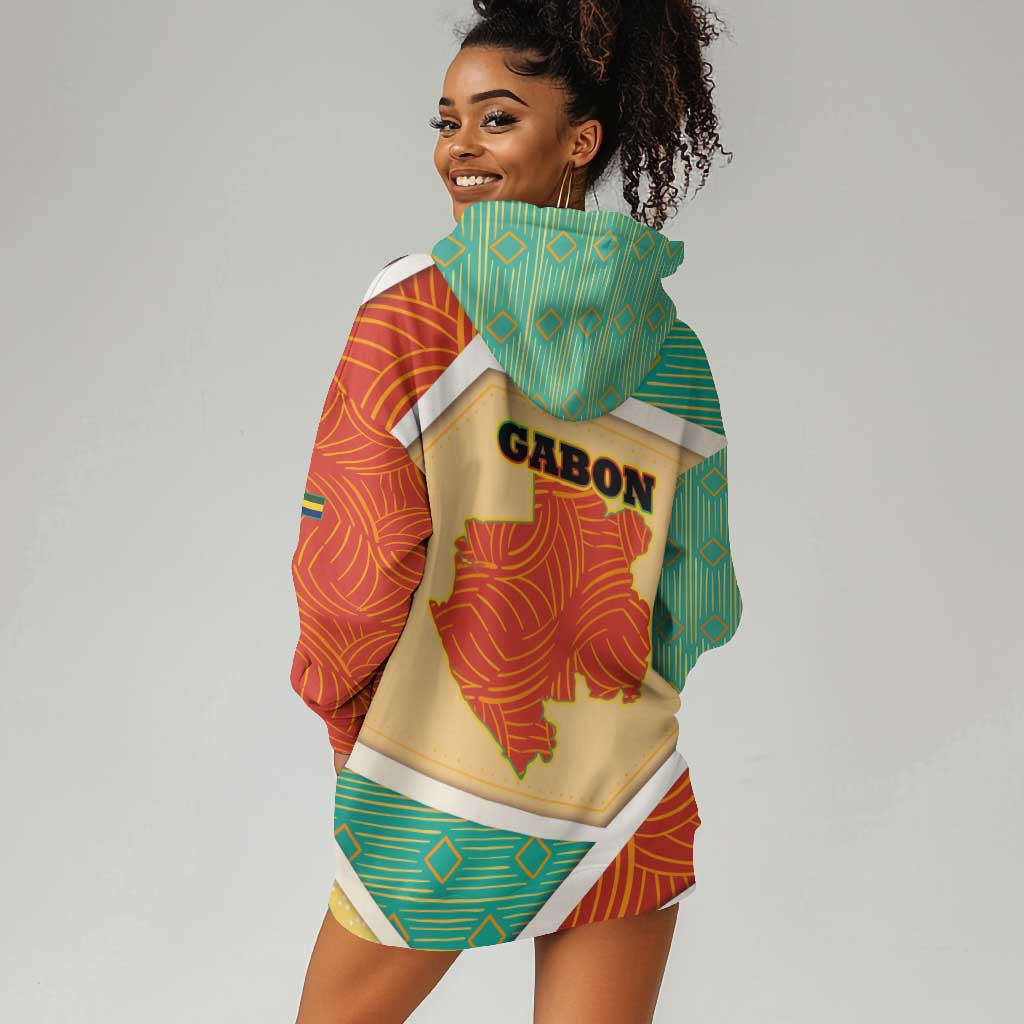 Gabon Hoodie Dress - National Coat of Arms and Tribal Pattern Map Design in Bold Colors TS04