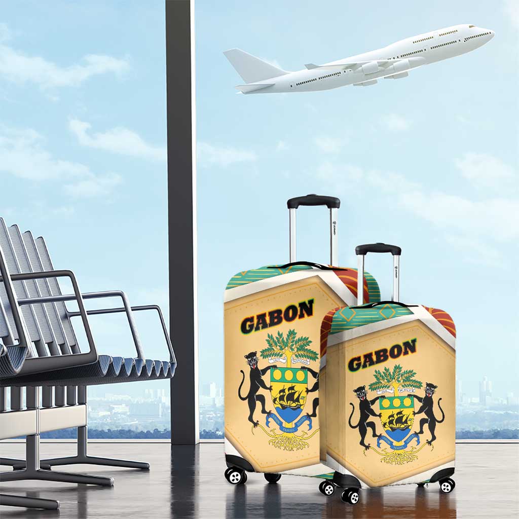 Gabon Luggage Cover with National Coat of Arms and Tribal Pattern Map Design in Bold Colors TS04