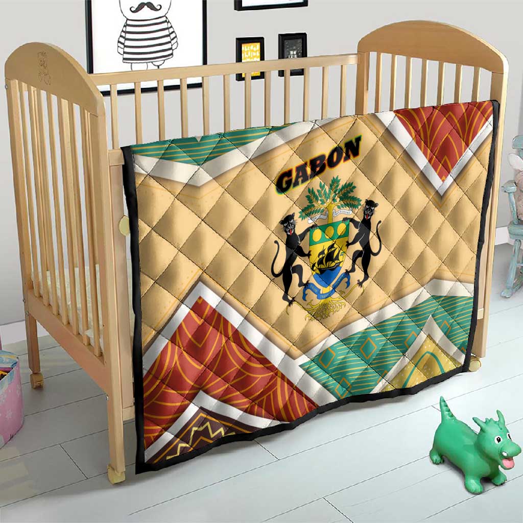 Gabon Quilt - National Coat of Arms and Tribal Pattern Map Design in Bold Colors TS04