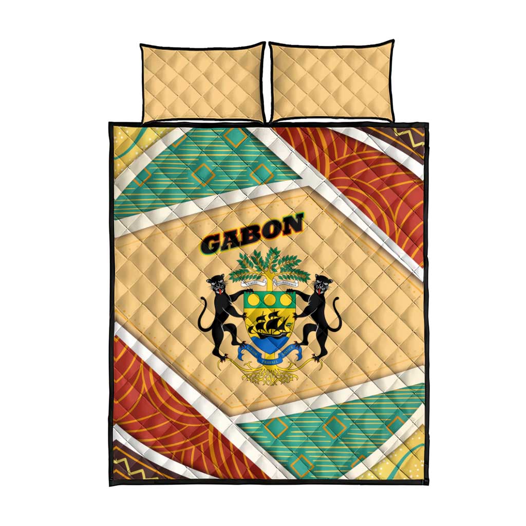 Gabon Quilt Bed Set - National Coat of Arms and Tribal Pattern Map Design in Bold Colors TS04