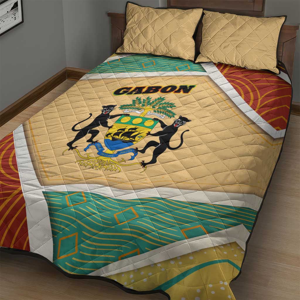 Gabon Quilt Bed Set - National Coat of Arms and Tribal Pattern Map Design in Bold Colors TS04