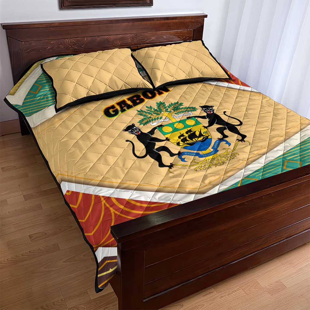 Gabon Quilt Bed Set - National Coat of Arms and Tribal Pattern Map Design in Bold Colors TS04