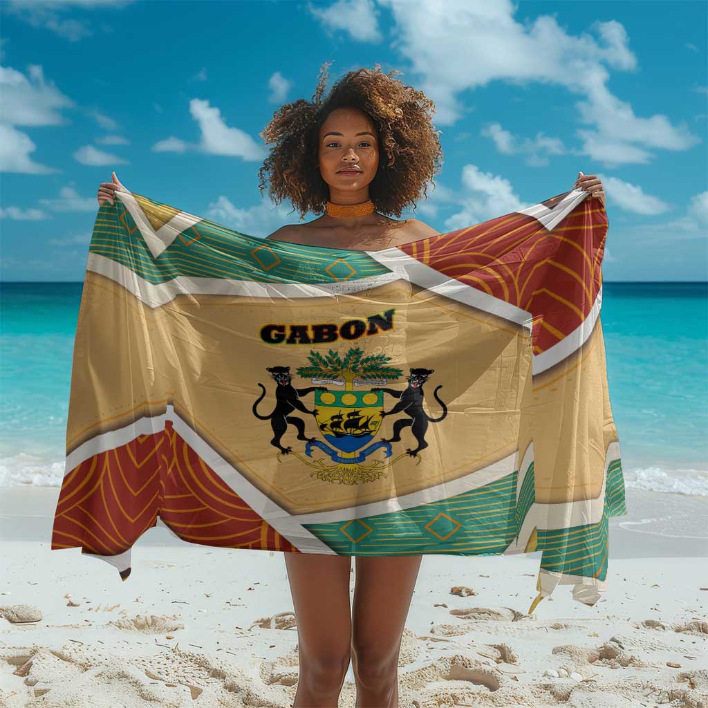 Gabon Sarong - National Coat of Arms and Tribal Pattern Map Design in Bold Colors TS04