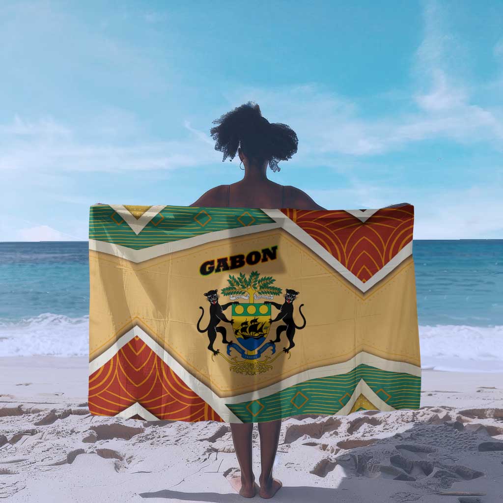 Gabon Sarong - National Coat of Arms and Tribal Pattern Map Design in Bold Colors TS04