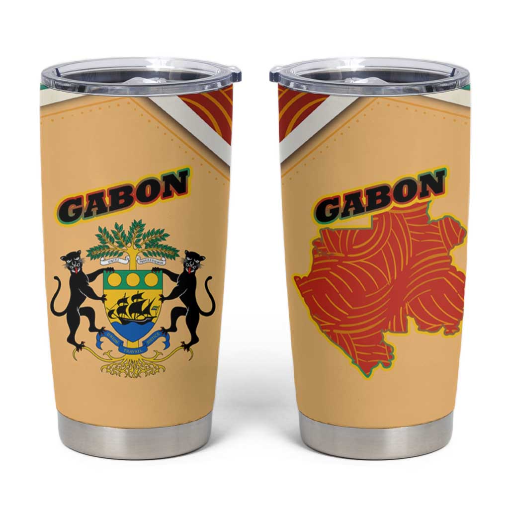 Gabon Tumbler Cup - National Coat of Arms and Tribal Pattern Map Design in Bold Colors TS04