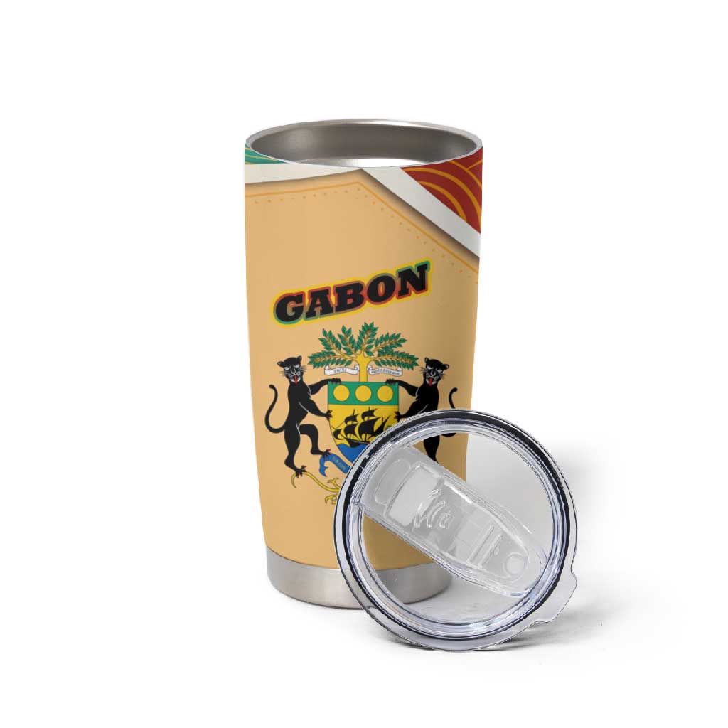 Gabon Tumbler Cup - National Coat of Arms and Tribal Pattern Map Design in Bold Colors TS04