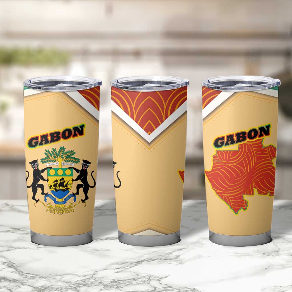 Gabon Tumbler Cup - National Coat of Arms and Tribal Pattern Map Design in Bold Colors TS04