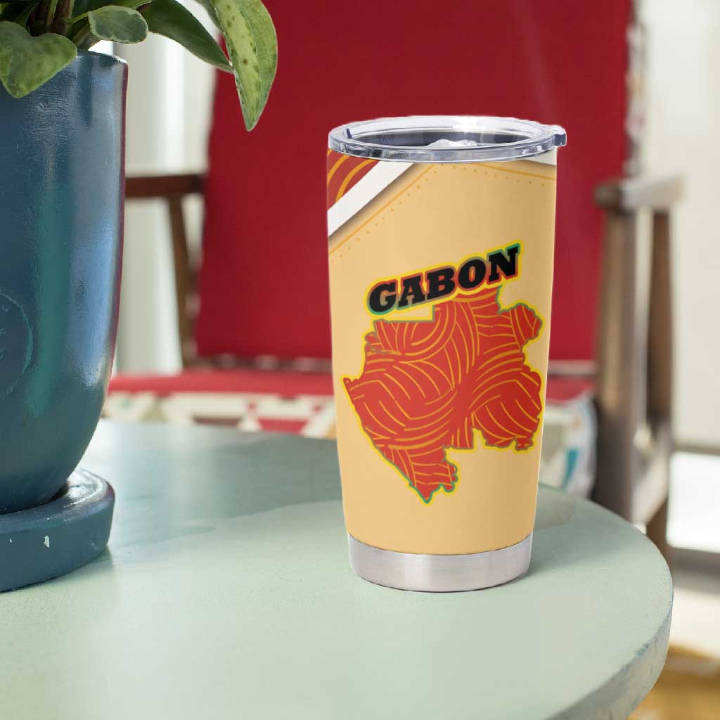 Gabon Tumbler Cup - National Coat of Arms and Tribal Pattern Map Design in Bold Colors TS04