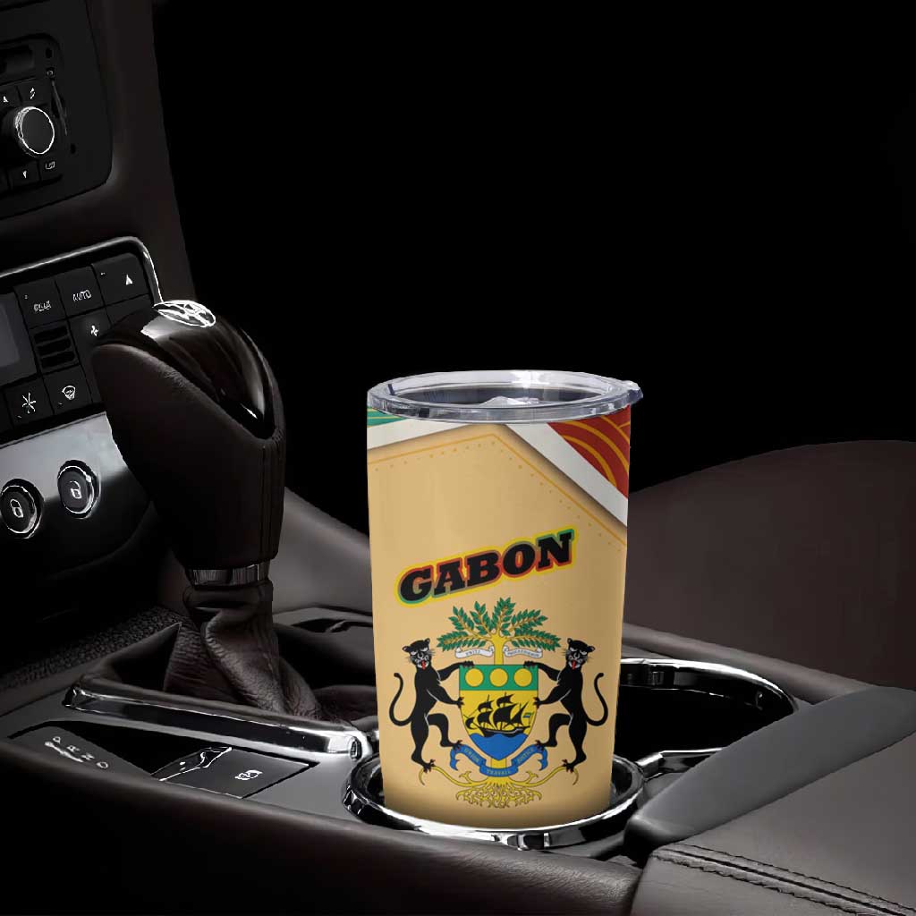Gabon Tumbler Cup - National Coat of Arms and Tribal Pattern Map Design in Bold Colors TS04