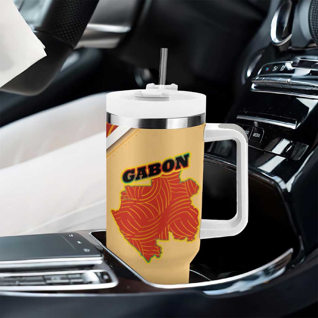 Gabon Tumbler With Handle - National Coat of Arms and Tribal Pattern Map Design in Bold Colors TS04