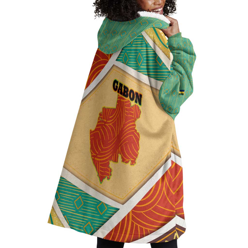 Gabon Wearable Blanket Hoodie - National Coat of Arms and Tribal Pattern Map Design in Bold Colors TS04
