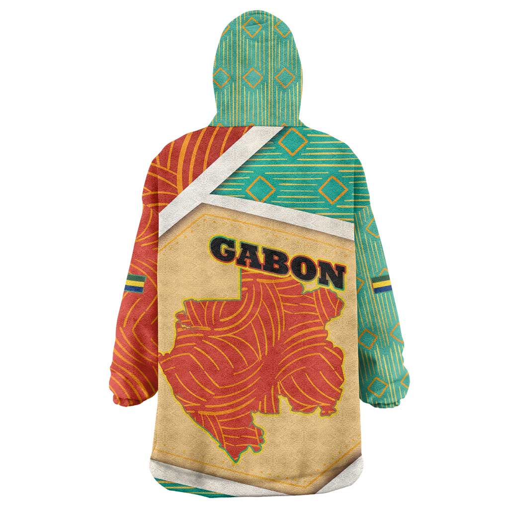 Gabon Wearable Blanket Hoodie - National Coat of Arms and Tribal Pattern Map Design in Bold Colors TS04