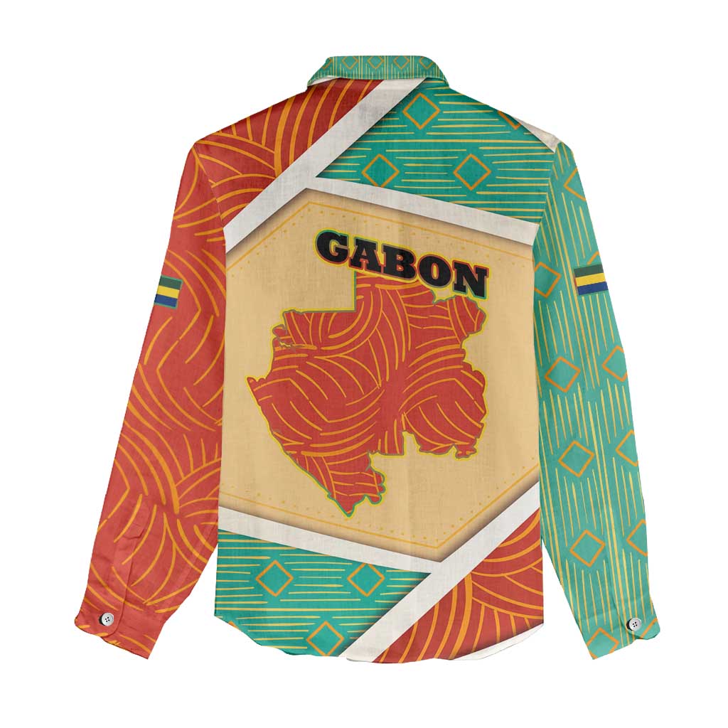 Gabon Women Casual Shirt - National Coat of Arms and Tribal Pattern Map Design in Bold Colors TS04