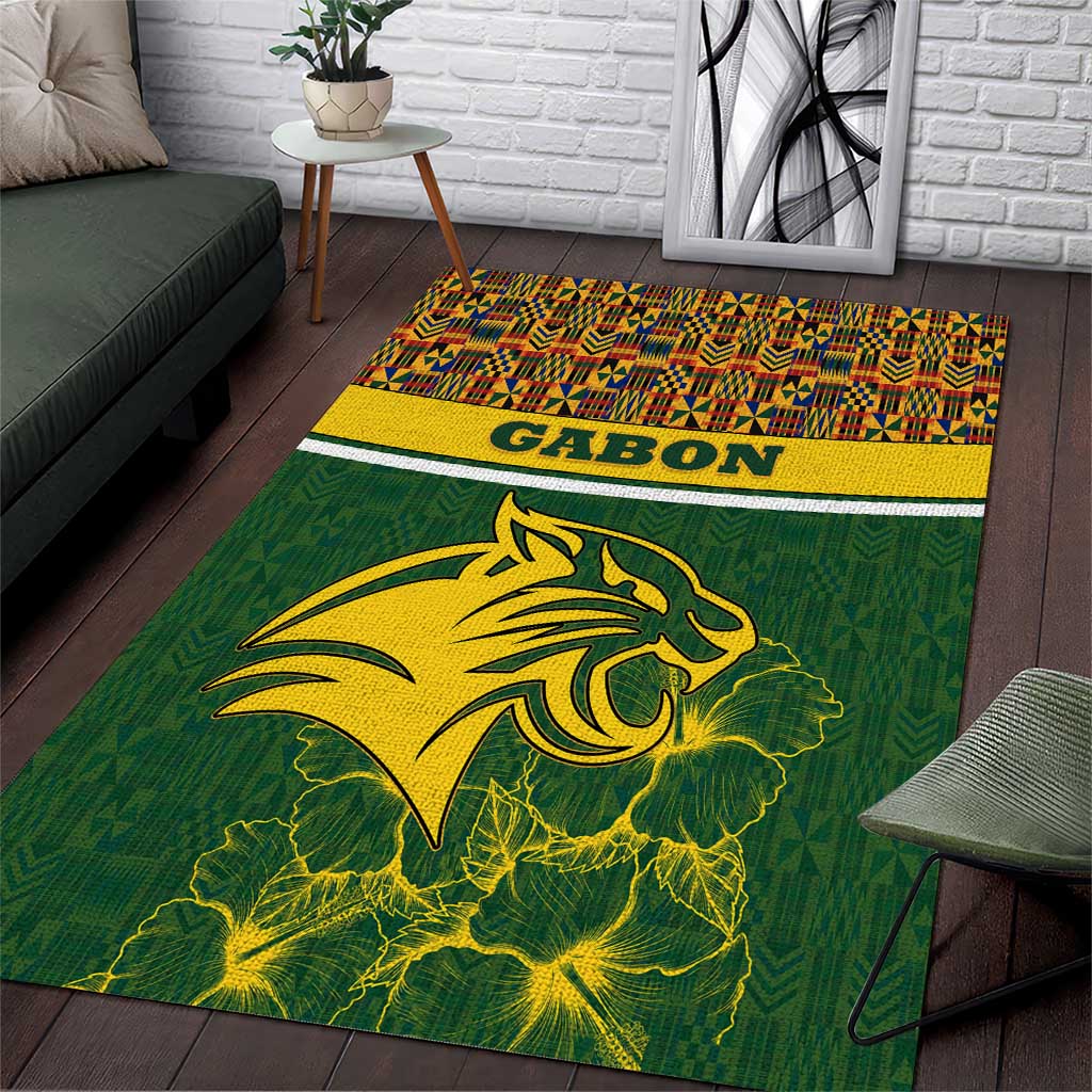 Gabon Area Rug - Tribal Print and Fierce Panther Graphic in National Flag Colors TS04