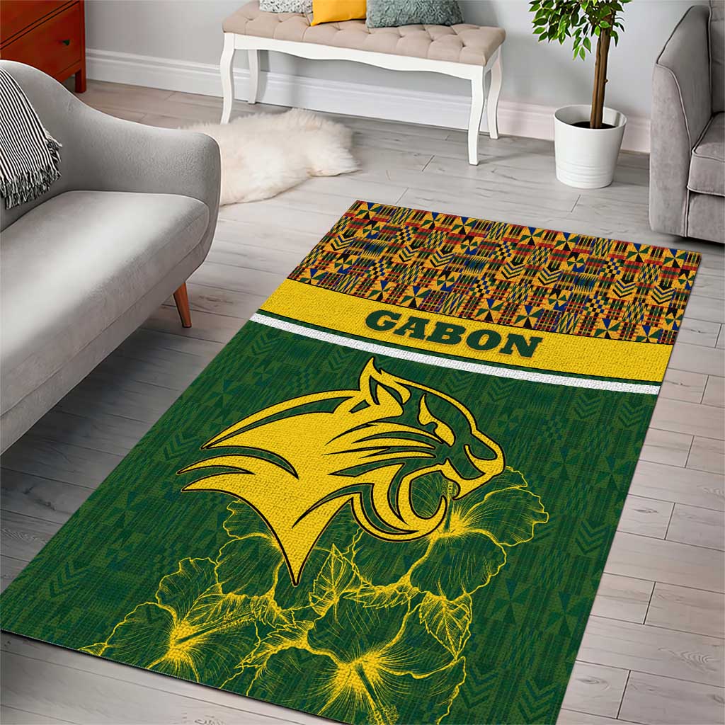 Gabon Area Rug - Tribal Print and Fierce Panther Graphic in National Flag Colors TS04