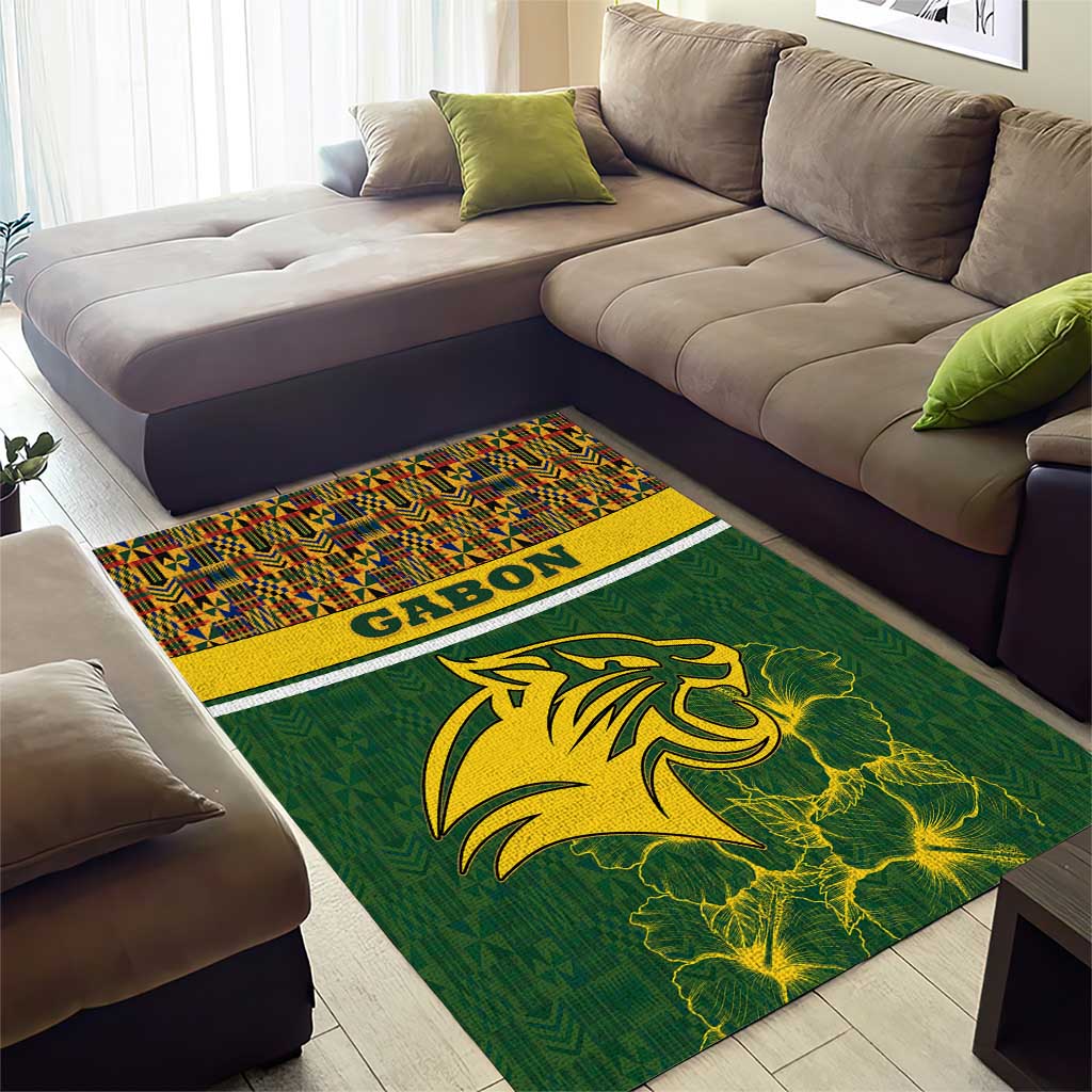 Gabon Area Rug - Tribal Print and Fierce Panther Graphic in National Flag Colors TS04