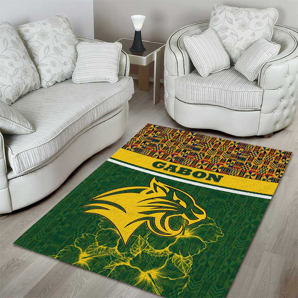 Gabon Area Rug - Tribal Print and Fierce Panther Graphic in National Flag Colors TS04