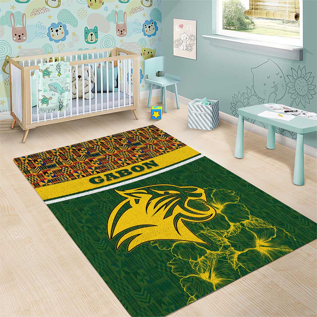 Gabon Area Rug - Tribal Print and Fierce Panther Graphic in National Flag Colors TS04