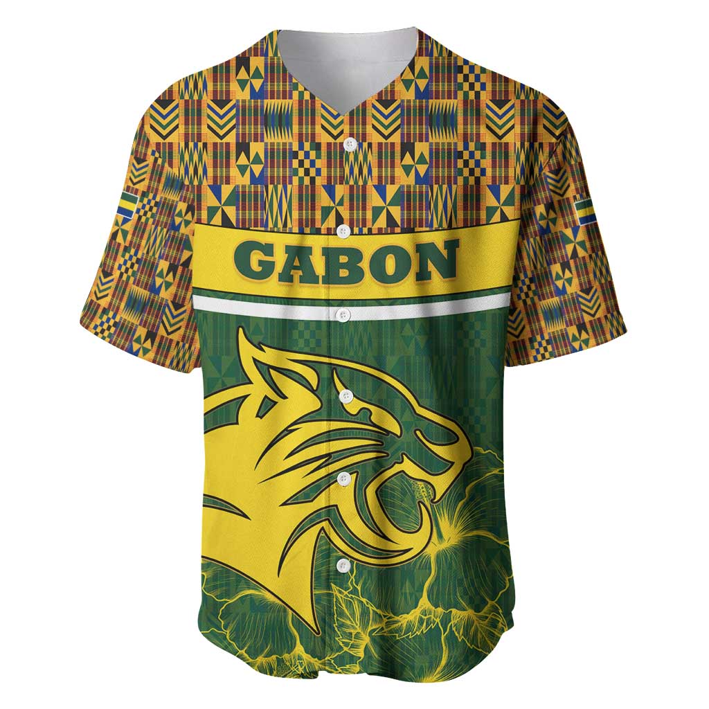 Gabon Baseball Jersey - Tribal Print and Fierce Panther Graphic in National Flag Colors TS04