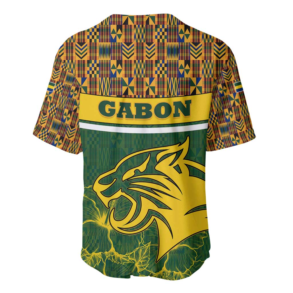 Gabon Baseball Jersey - Tribal Print and Fierce Panther Graphic in National Flag Colors TS04