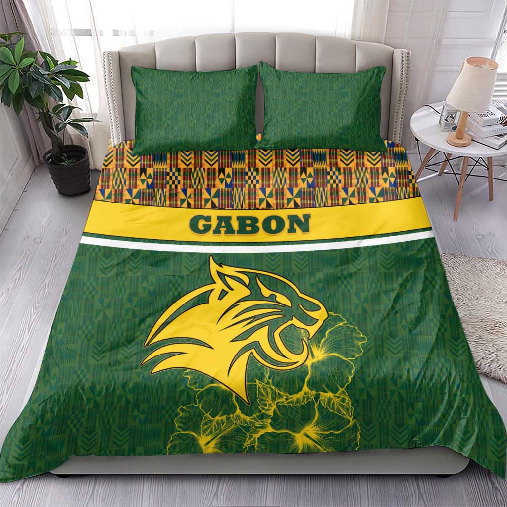 Gabon Bedding Set - Tribal Print and Fierce Panther Graphic in National Flag Colors TS04