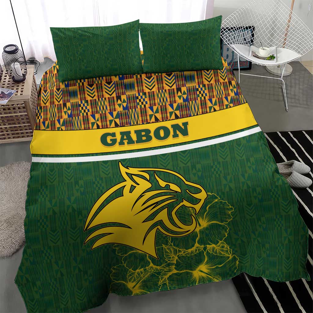 Gabon Bedding Set - Tribal Print and Fierce Panther Graphic in National Flag Colors TS04