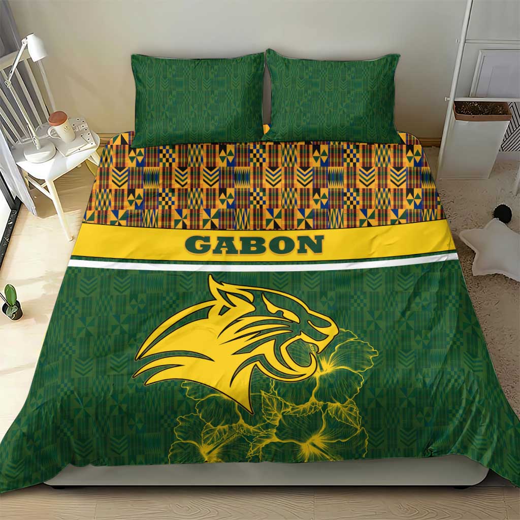 Gabon Bedding Set - Tribal Print and Fierce Panther Graphic in National Flag Colors TS04