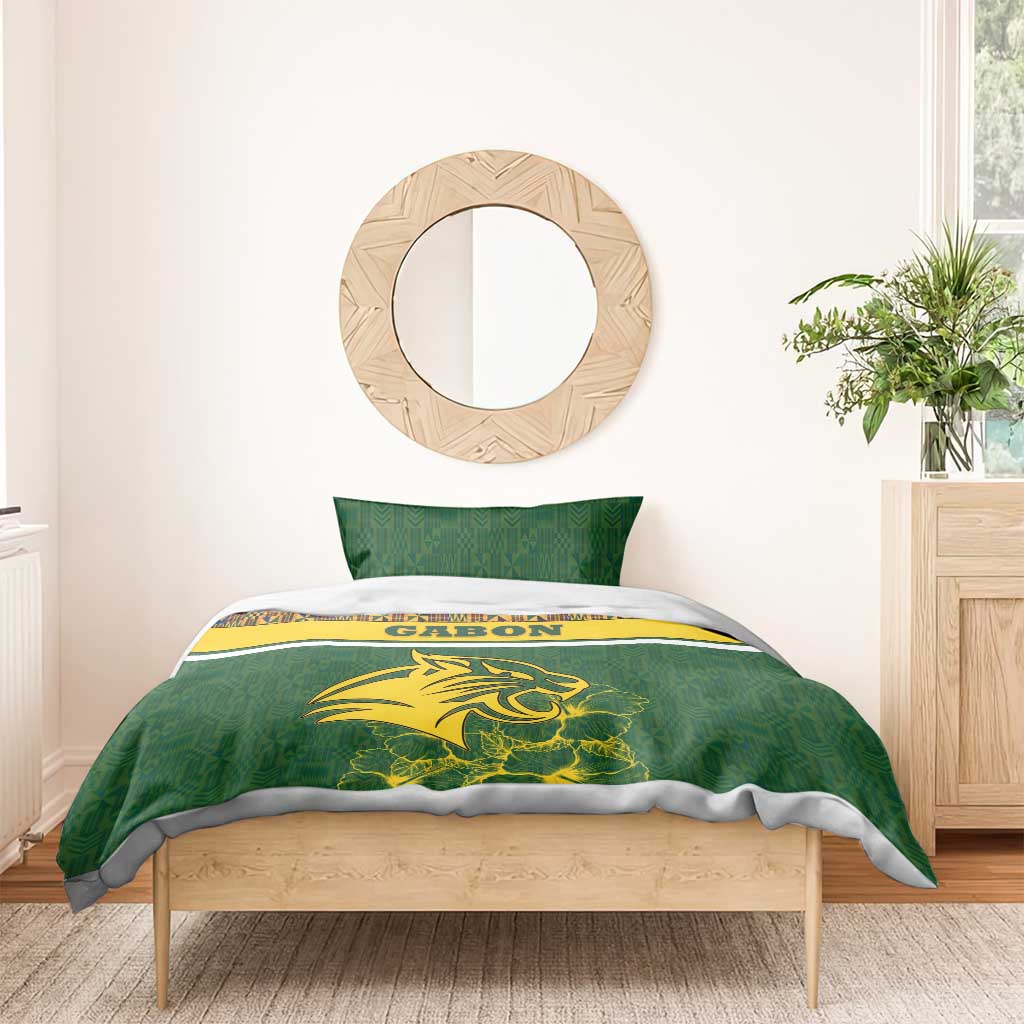 Gabon Bedding Set - Tribal Print and Fierce Panther Graphic in National Flag Colors TS04