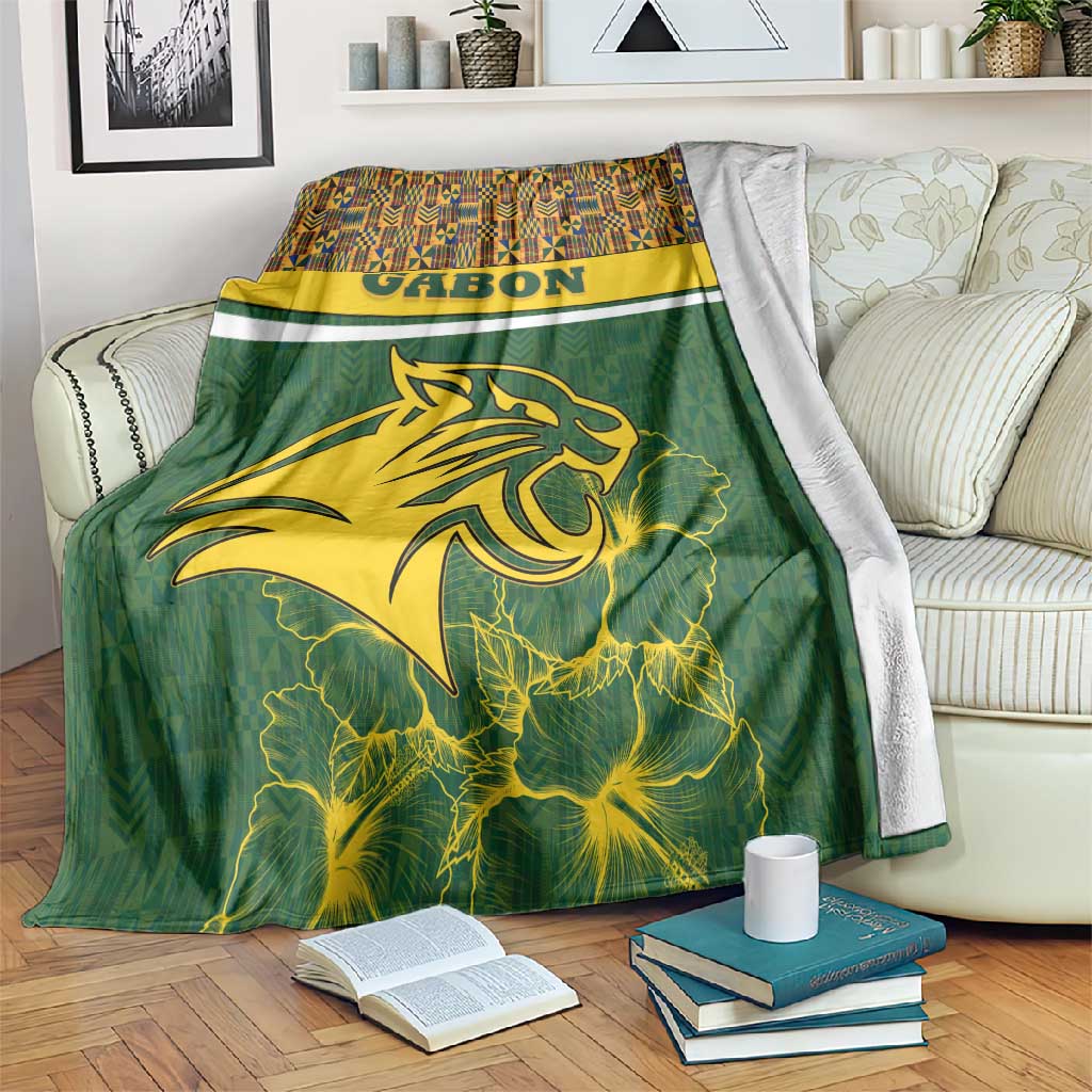 Gabon Blanket - Tribal Print and Fierce Panther Graphic in National Flag Colors TS04