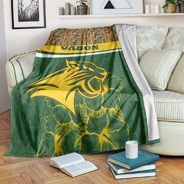 Gabon Blanket - Tribal Print and Fierce Panther Graphic in National Flag Colors TS04